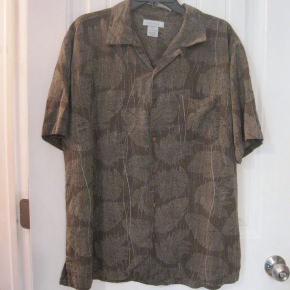Mantles Men's Silk Button Front Shirt Brown LG - Picture 3 of 6